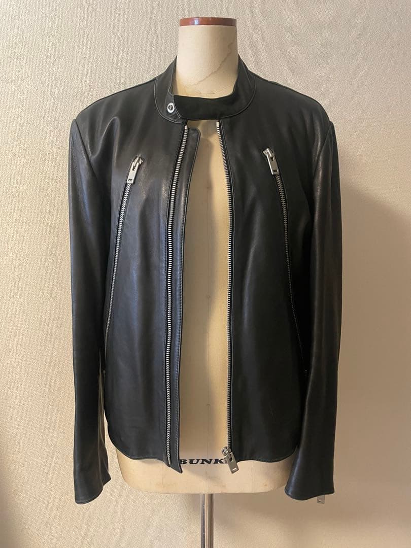maison margielaブラックレザーシングルライダースジャケット