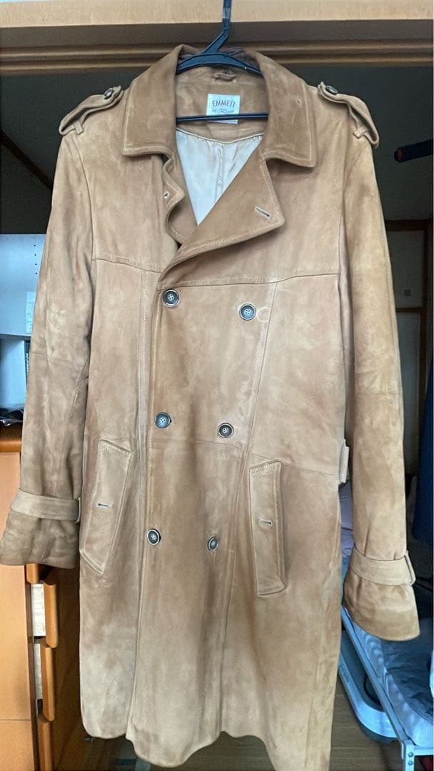 EMMETIイタリア製ラビットファー ゴートレザー トレンチコート48ブラウン