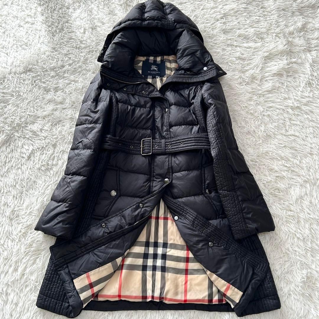 希少2XL BURBERRY バーバリー　ダウンコート　フード　ベルト付き 黒