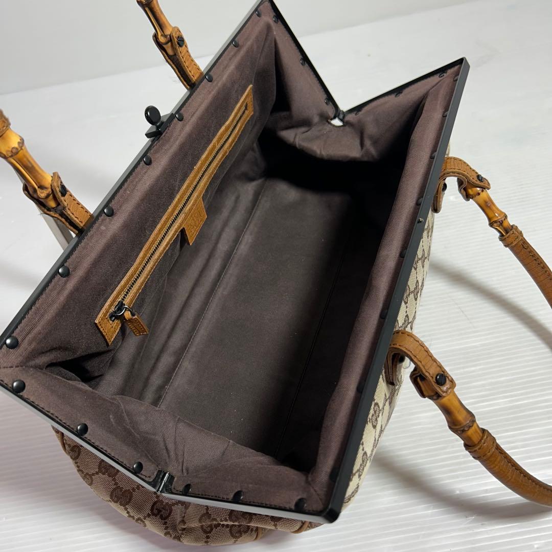 GUCCI グッチ GG柄 がま口 バンブー ボストンバッグ 大容量