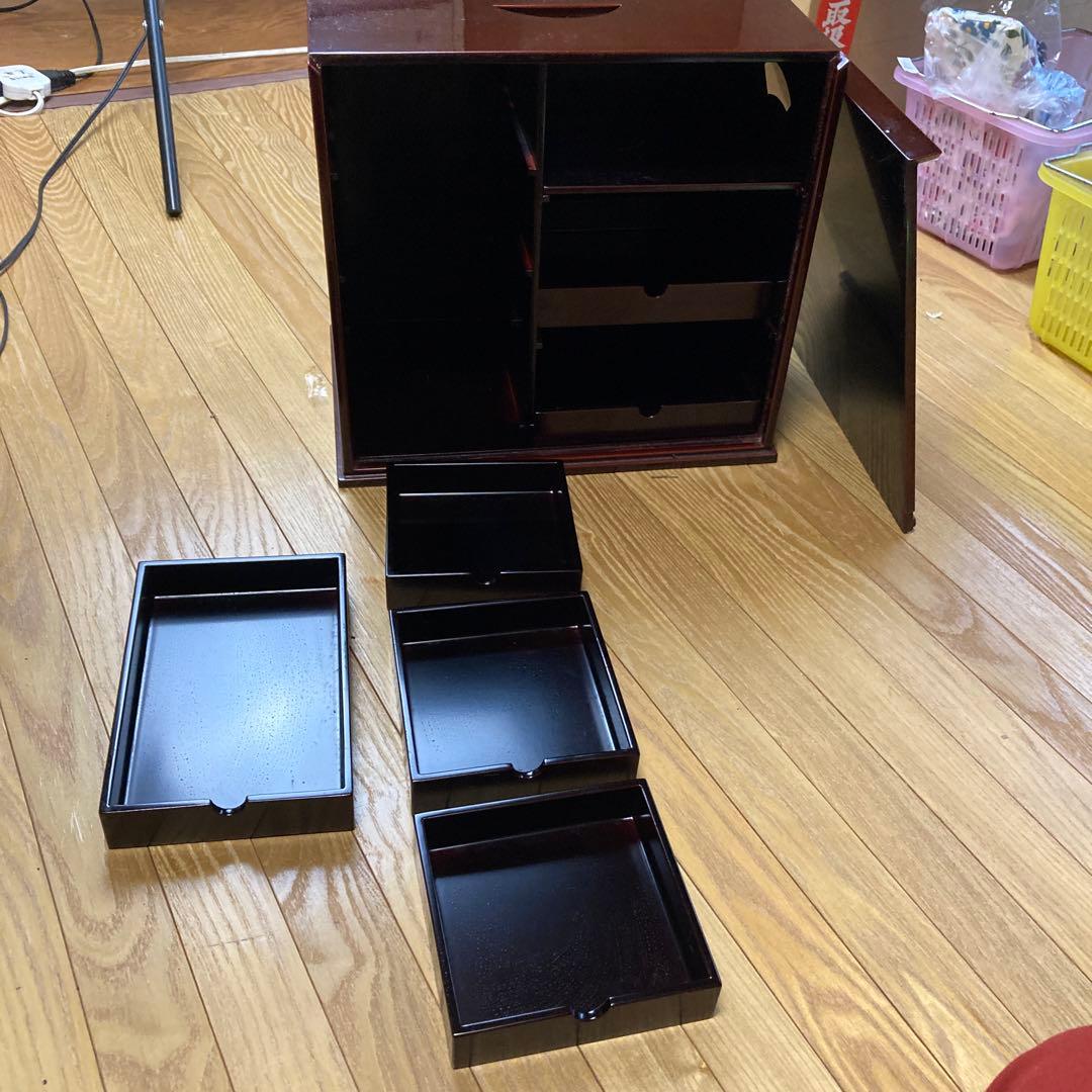和食　料亭　おかもち　コレクション収納　漆器　蓋付　引き出し6つ　工芸品
