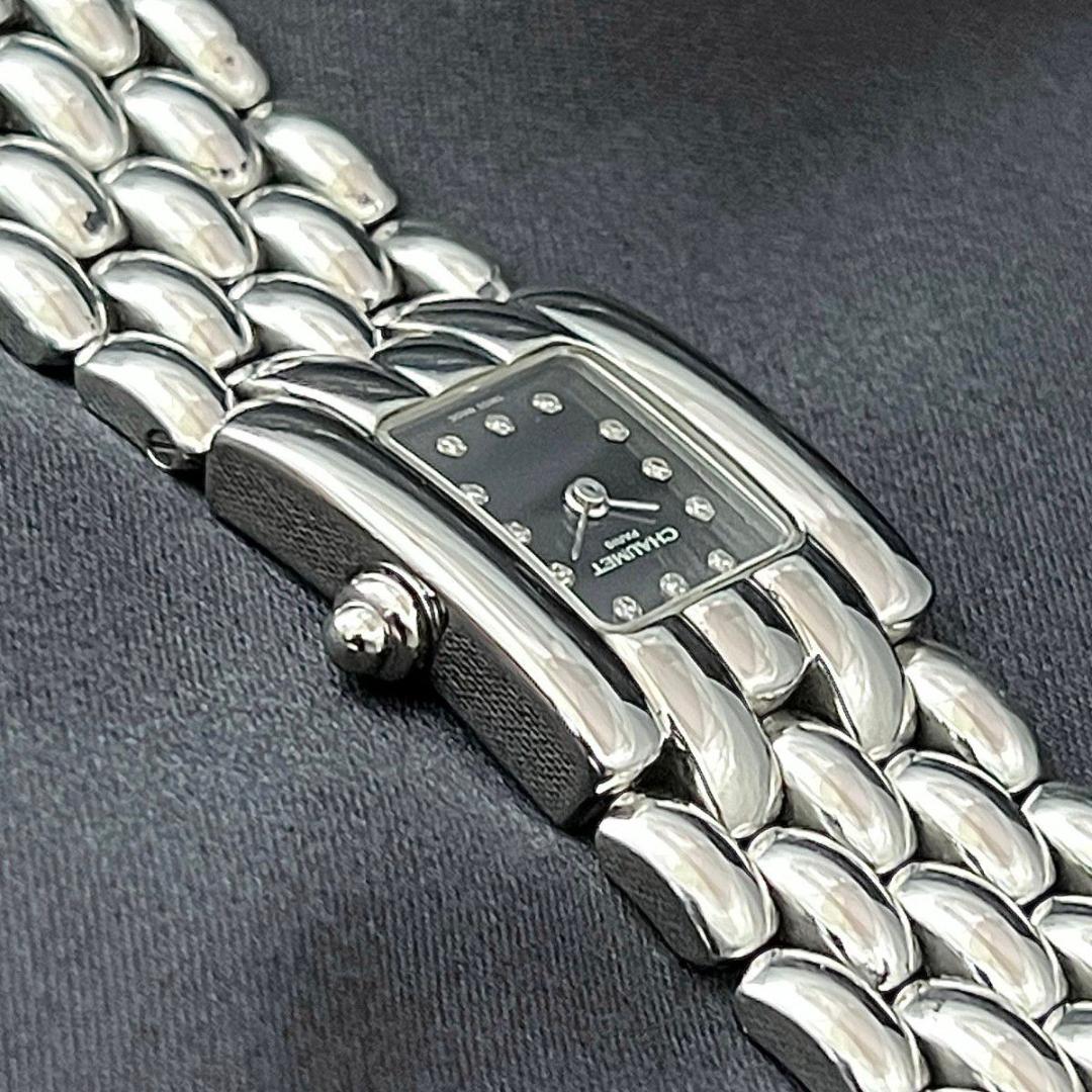 【新品電池】 ショーメ 12Pダイヤ ケイシス シルバー スクエア 黒文字盤