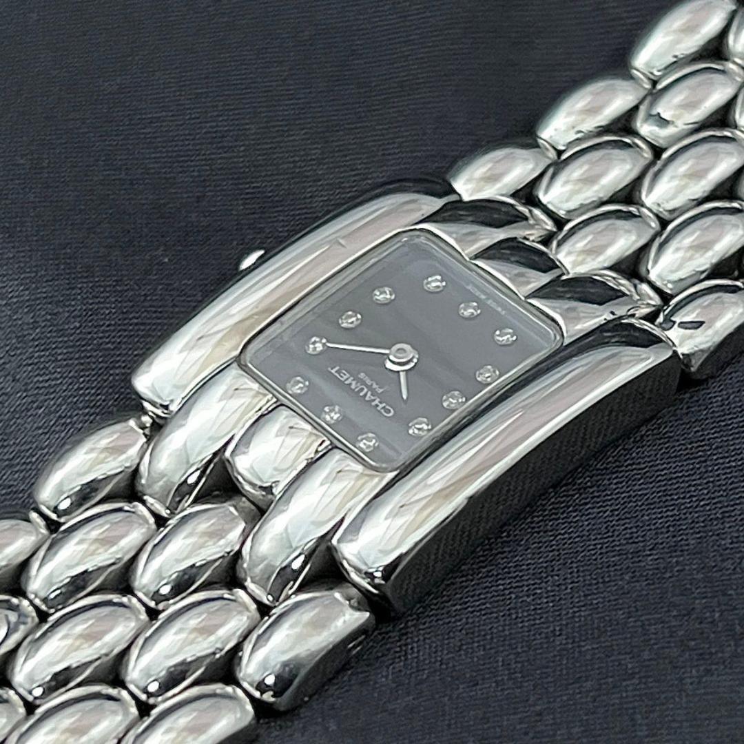 【新品電池】 ショーメ 12Pダイヤ ケイシス シルバー スクエア 黒文字盤