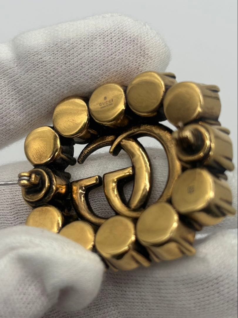 GUCCI グッチ ブローチ ダブルG クリスタル ラインストーン メタル GG