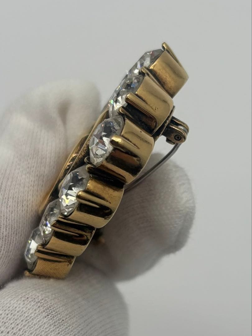 GUCCI グッチ ブローチ ダブルG クリスタル ラインストーン メタル GG