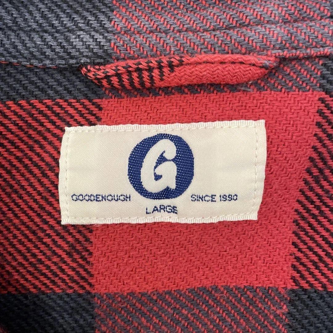 グッドイナフ good enough ブロックチェックネルシャツ　L 赤 黒