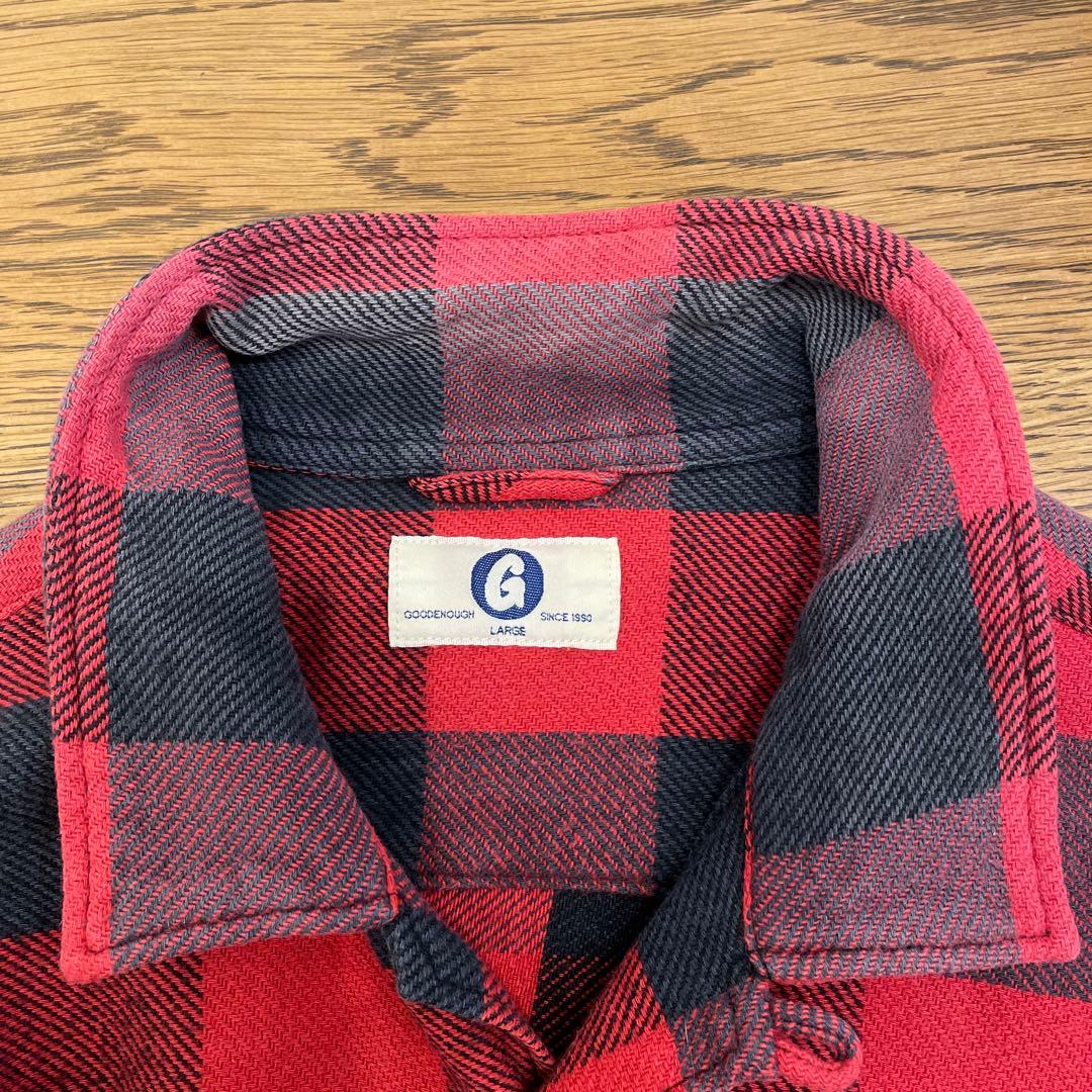 グッドイナフ good enough ブロックチェックネルシャツ　L 赤 黒