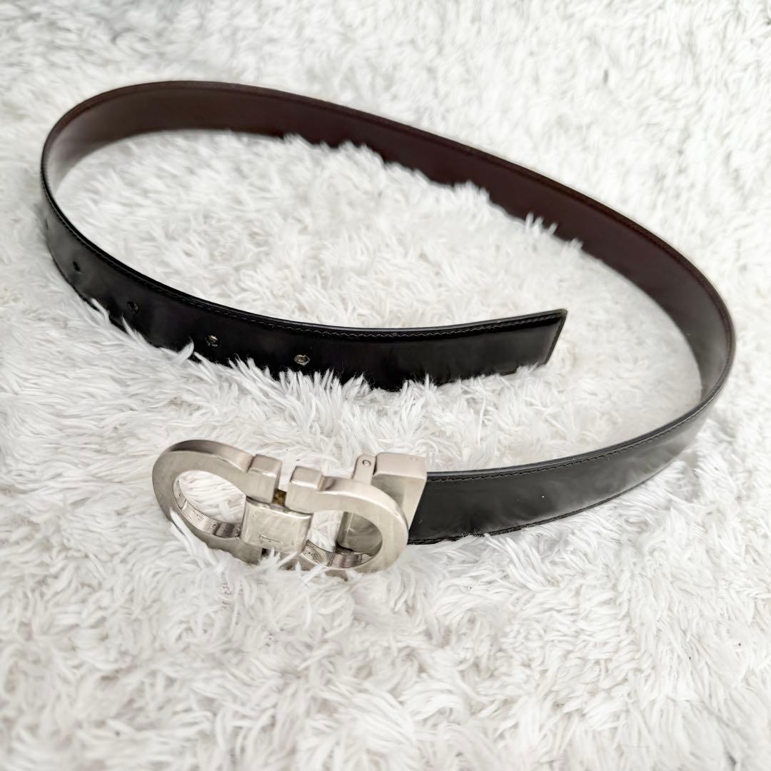 【美品】フェラガモ ベルト ダブルガンチーニ ブラック シルバー