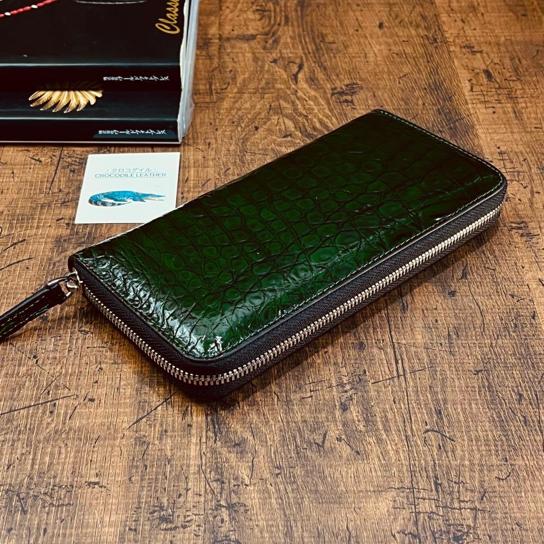 実物撮影 一枚革 クロコダイル メンズ長財布 ラウンドファスナー