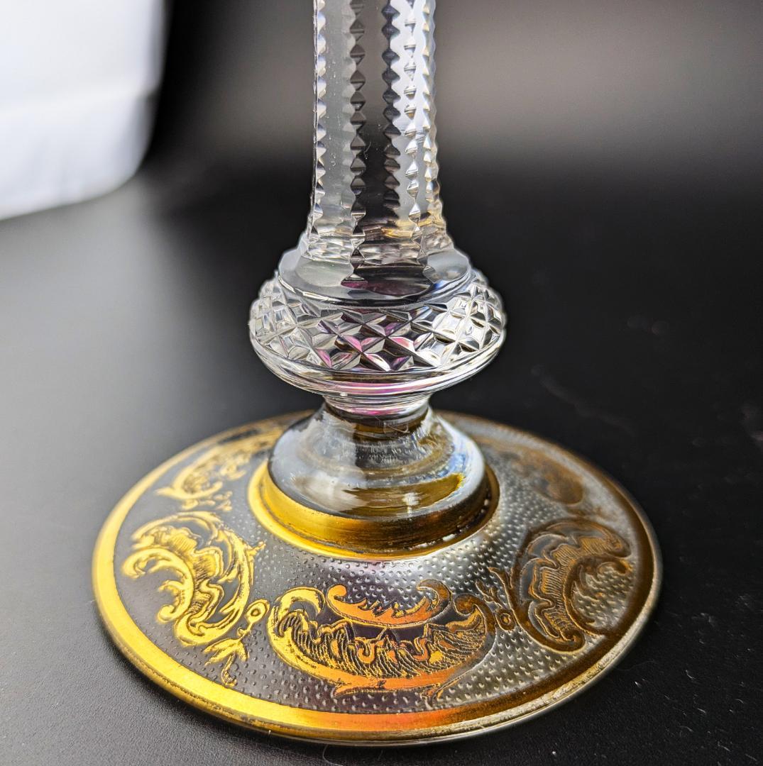 ゴージャスペア★ルビーレッド 17㎝ 金彩 多面カットステム グラス フランス