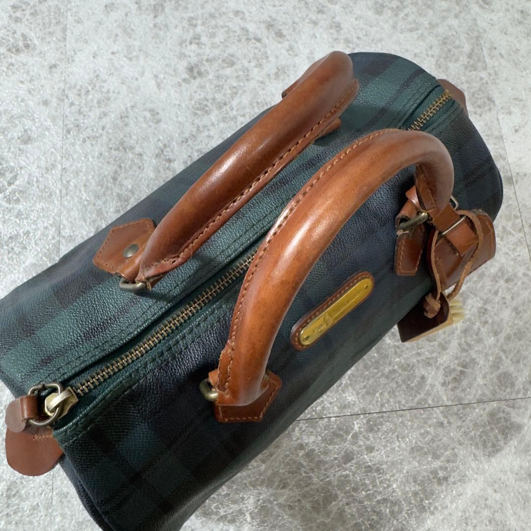 鉄*翔様 美品 ポロバイラルフローレン ミニボストンバッグ グリーンチェック ブ