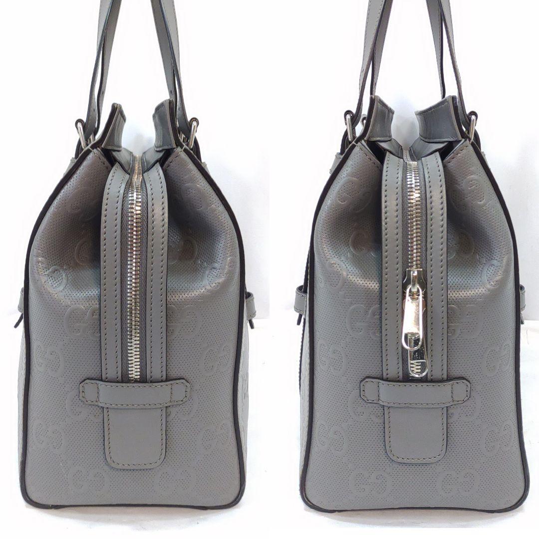【極美品】グッチ GGエンボス トートバッグ レザー A4可 肩掛 グレー
