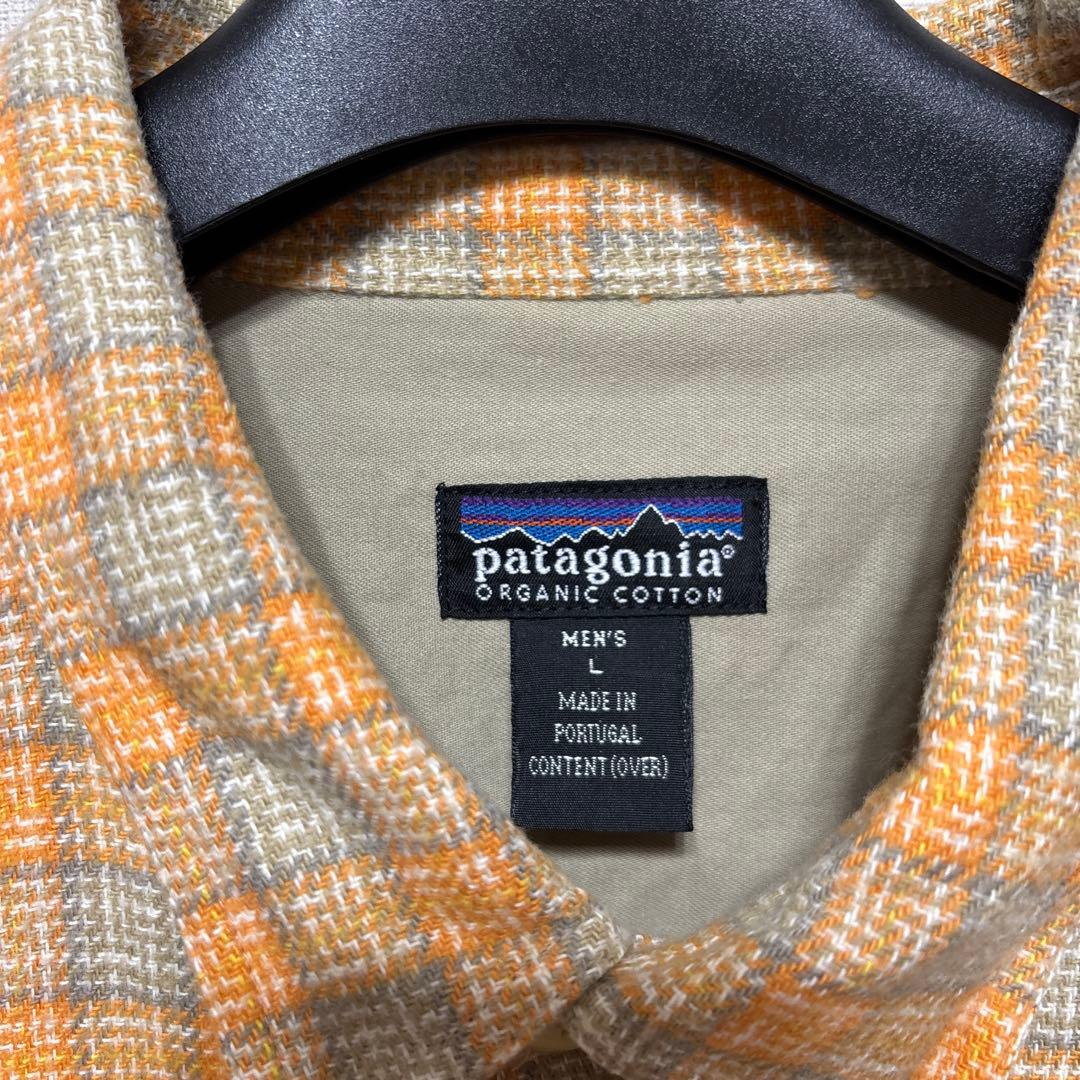 patagonia メンズ L 長袖ネルシャツ オレンジ系チェック　ポルトガル製