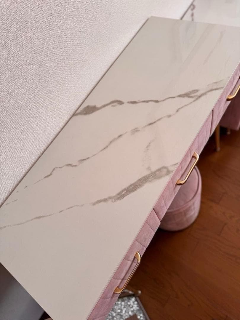 ベロア調　ドレッサー おしゃれ 化粧台　女優ミラー　内部レザー調　大理石調