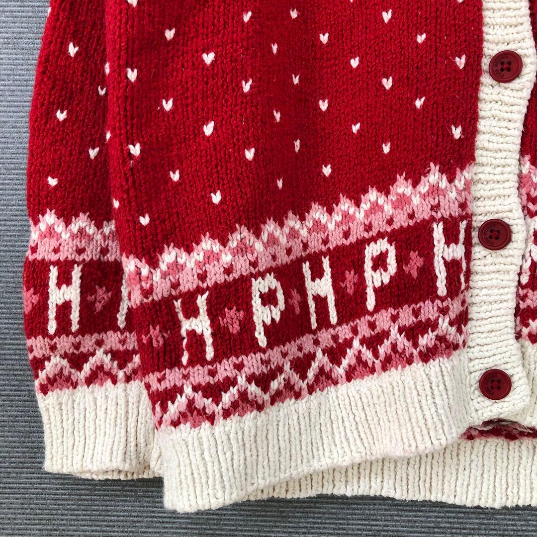 PINK HOUSE 花柄 ハート ノルディック カーディガン レッド