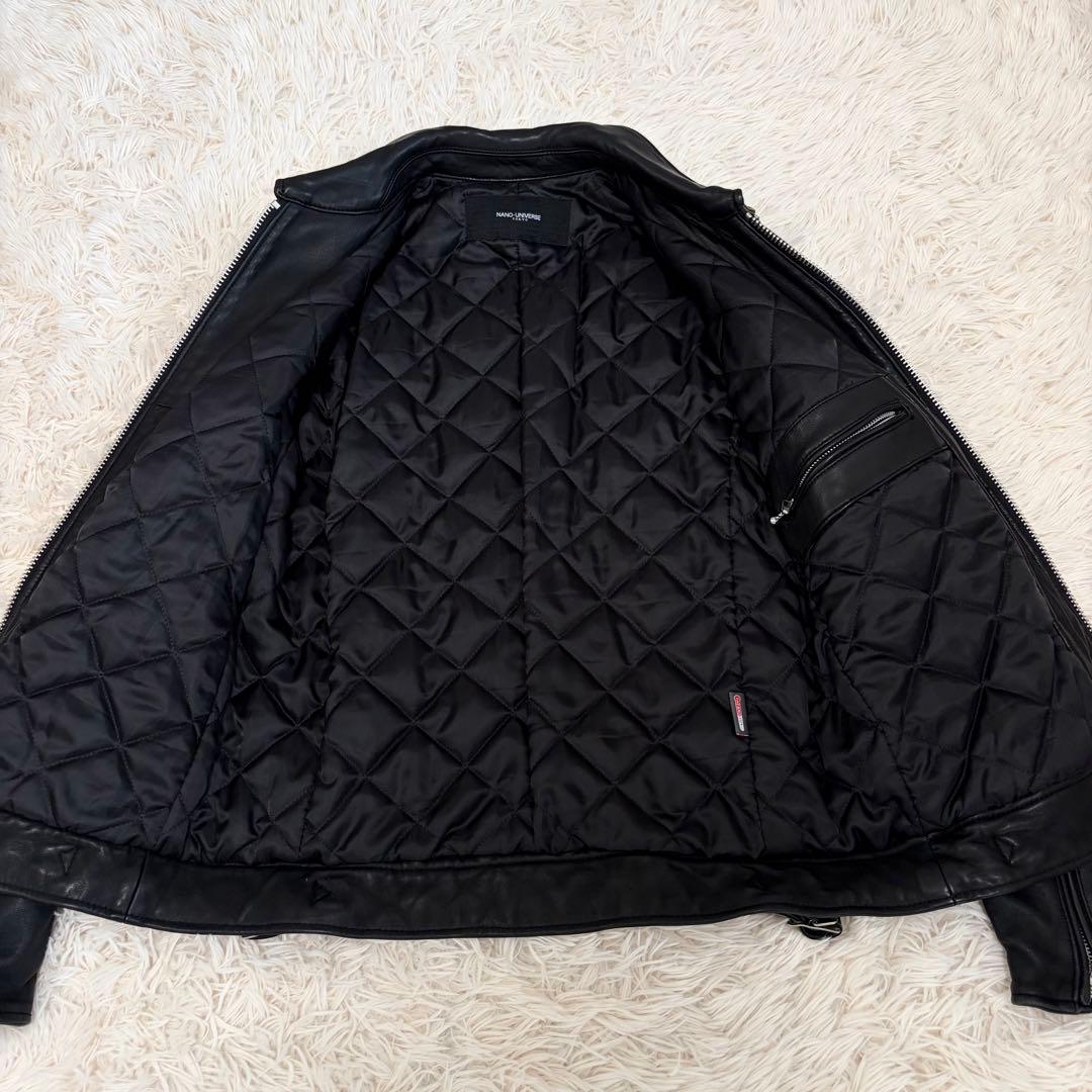 【美品】ナノユニバース レザージャケット ラムレザー キルティング L ブラック