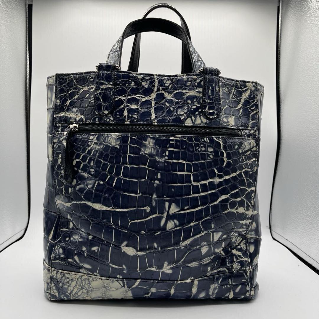 JRA認定 マットクロコ 2way トートバッグ メンズ ブルー ホワイト A4