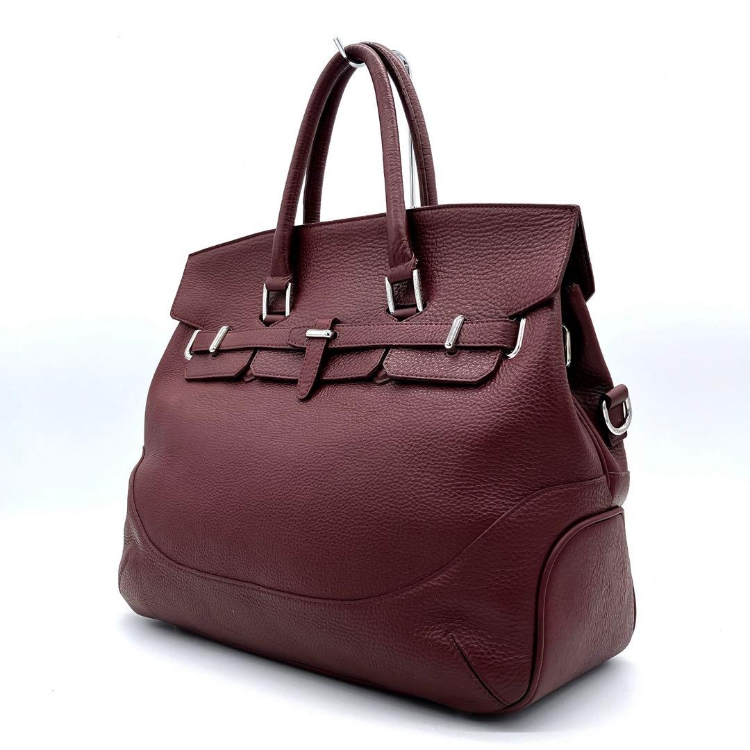 美品【PELLE MORBIDA】ボストンバッグ　シルバー金具　レザー　ボルドー