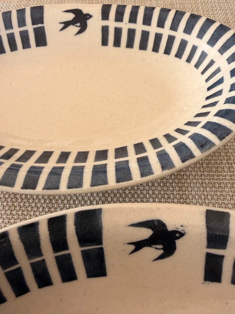 【週末お値下げ】東峯未央さん（益子焼作家）「トリ柄丸皿・楕円皿」計３枚セット