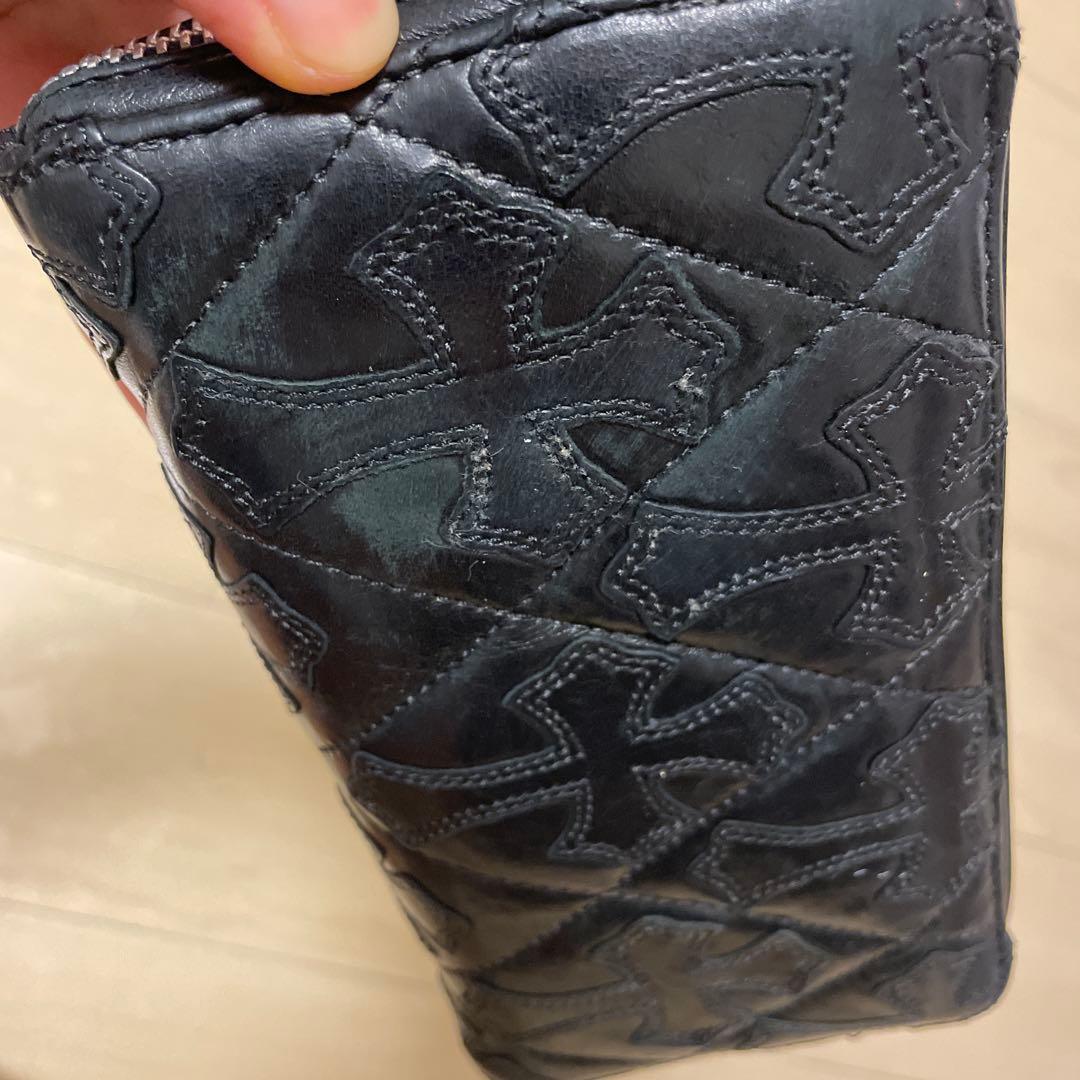 クロムハーツセメタリークロスキルティングレザーロングウォレット 財布 ブラック