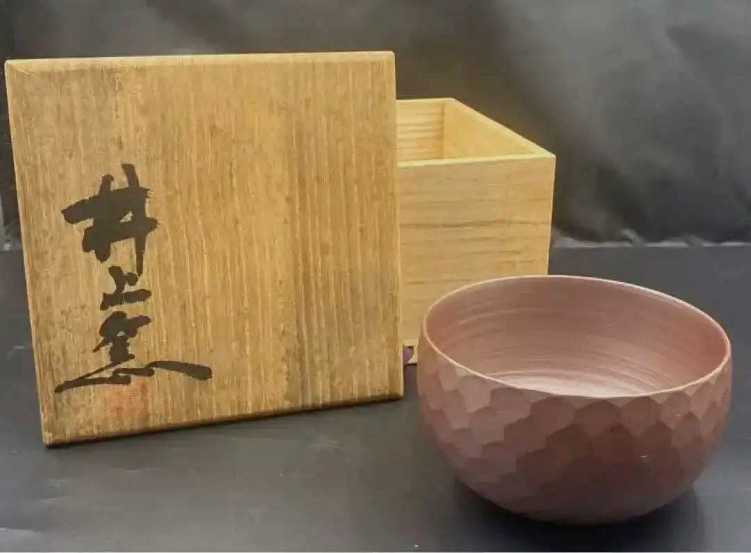 439 二本松萬古焼　亀甲抹茶腕　井上窯　井上善夫　茶碗　お茶道具　共箱