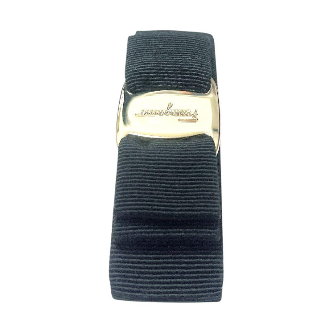 【極美品】フェラガモ バレッタ ヴァラリボン ブラック グログラン ゴールド金具