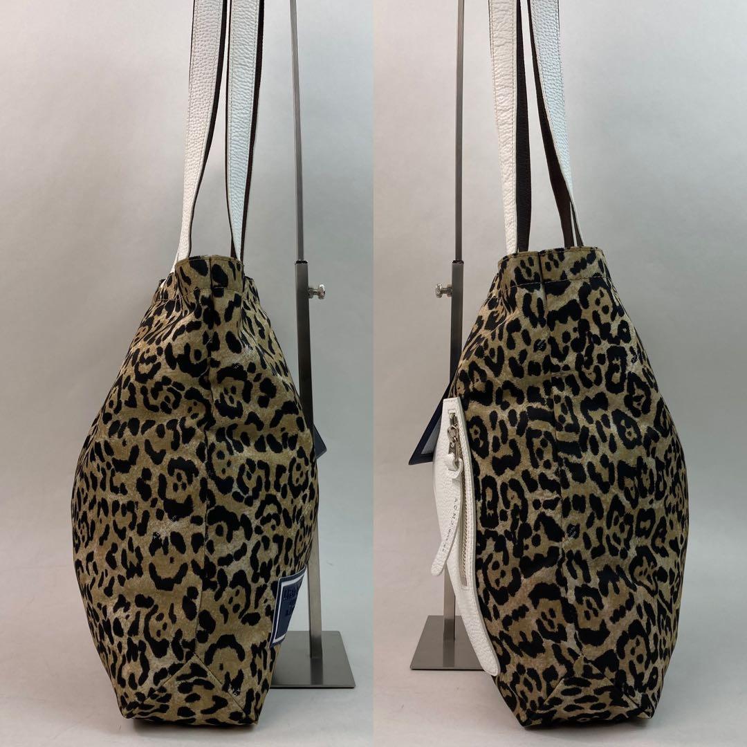 【極美品・A4可】ADMJ トートバッグ レオパード レザー ナイロン チャーム