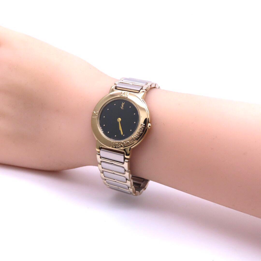 ☆極美品 4620 イヴサンローラン 時計 ラウンド コンビ ボーイズ ブラック