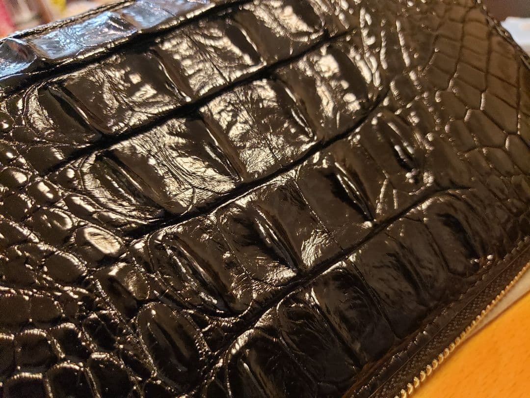 【新品未使用】黒のシャムクロコダイルレザー 長財布　ダブルファスナー