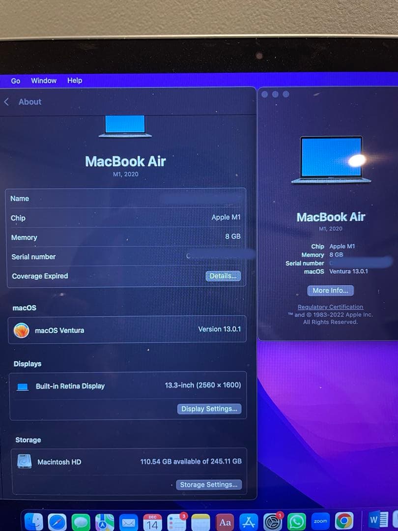 【超美品】MacBook Air 2020 M1 US配列 8GB/256GB