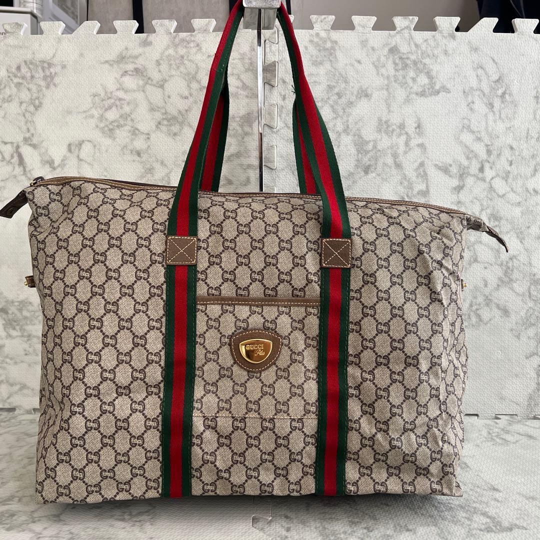 グッチ ボストンバッグ グッチプラス シェリーライン PVC 大容量 ロゴ金具