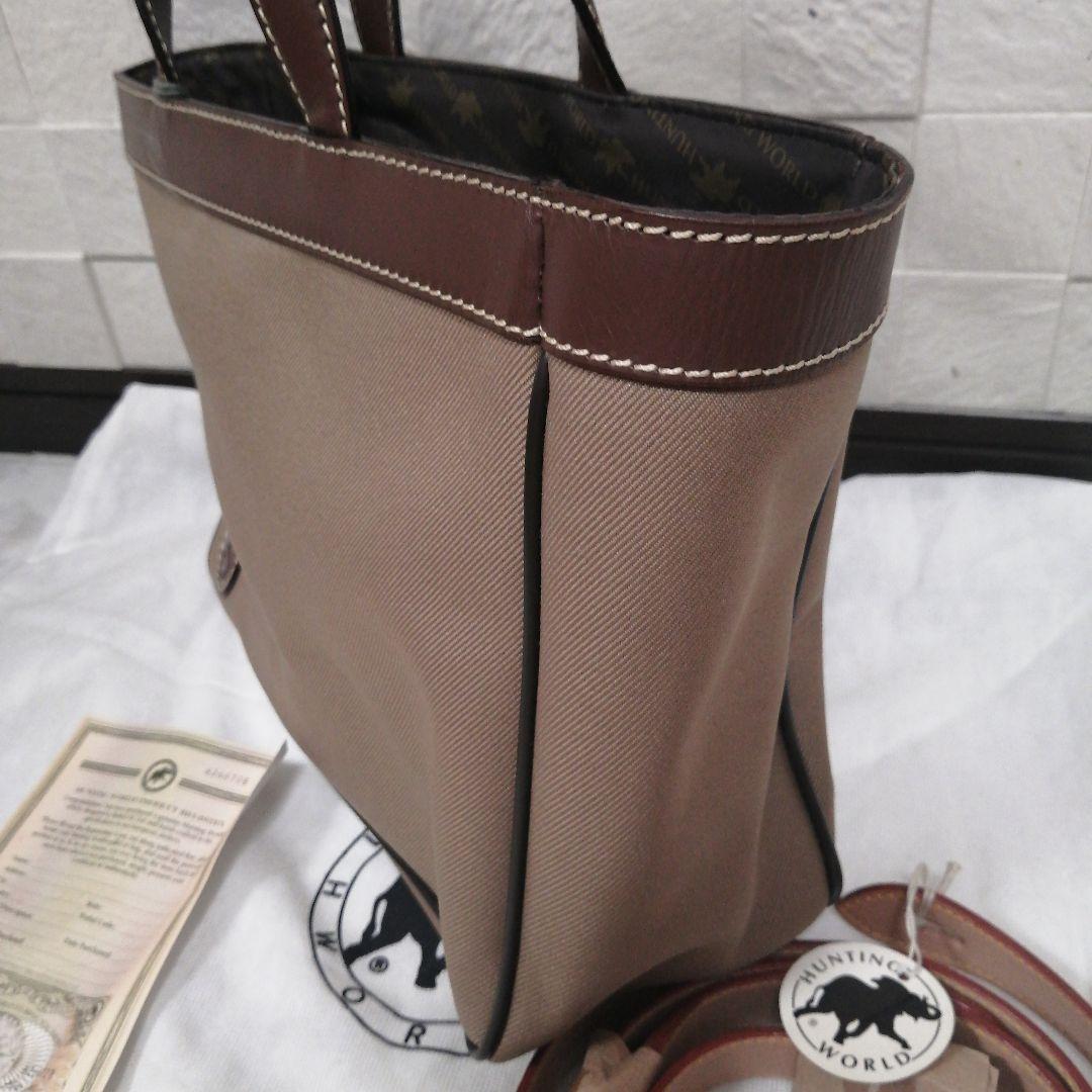 ハンティングワールド ベージュ キャンバス トートバッグ