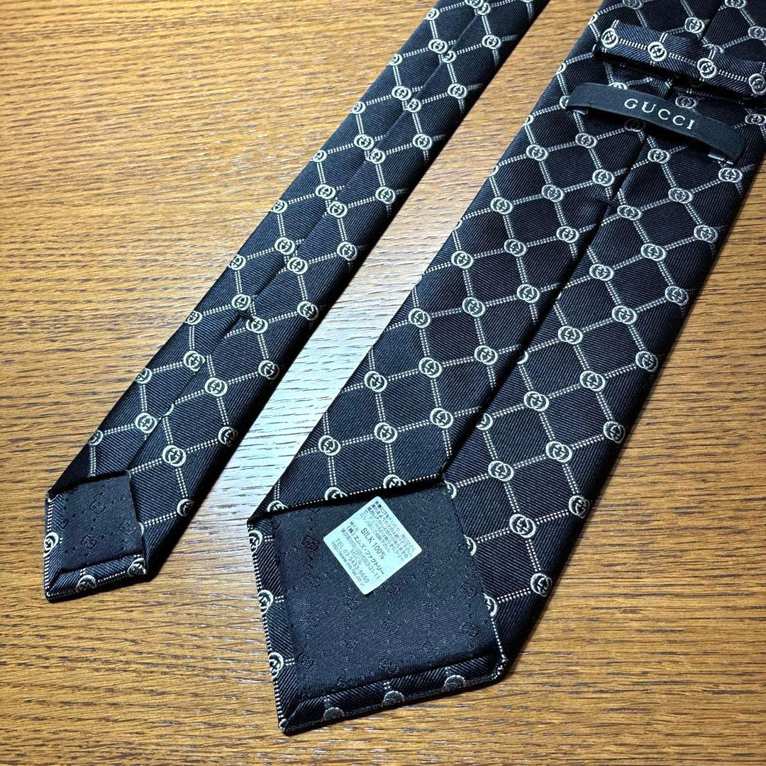 【美品】GUCCI グッチ 黒ネクタイ GG柄