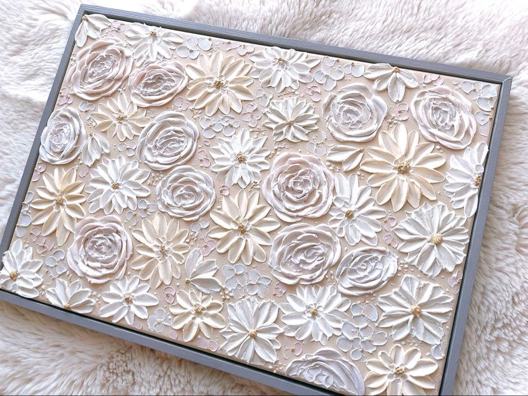 【No.79】 テクスチャーアート　アート　絵画　花　フラワーアート　大きい