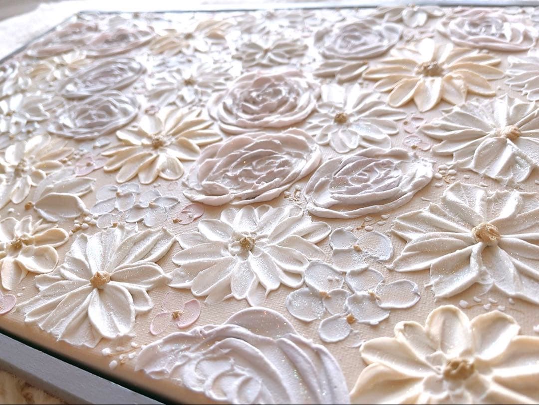 【No.79】 テクスチャーアート　アート　絵画　花　フラワーアート　大きい