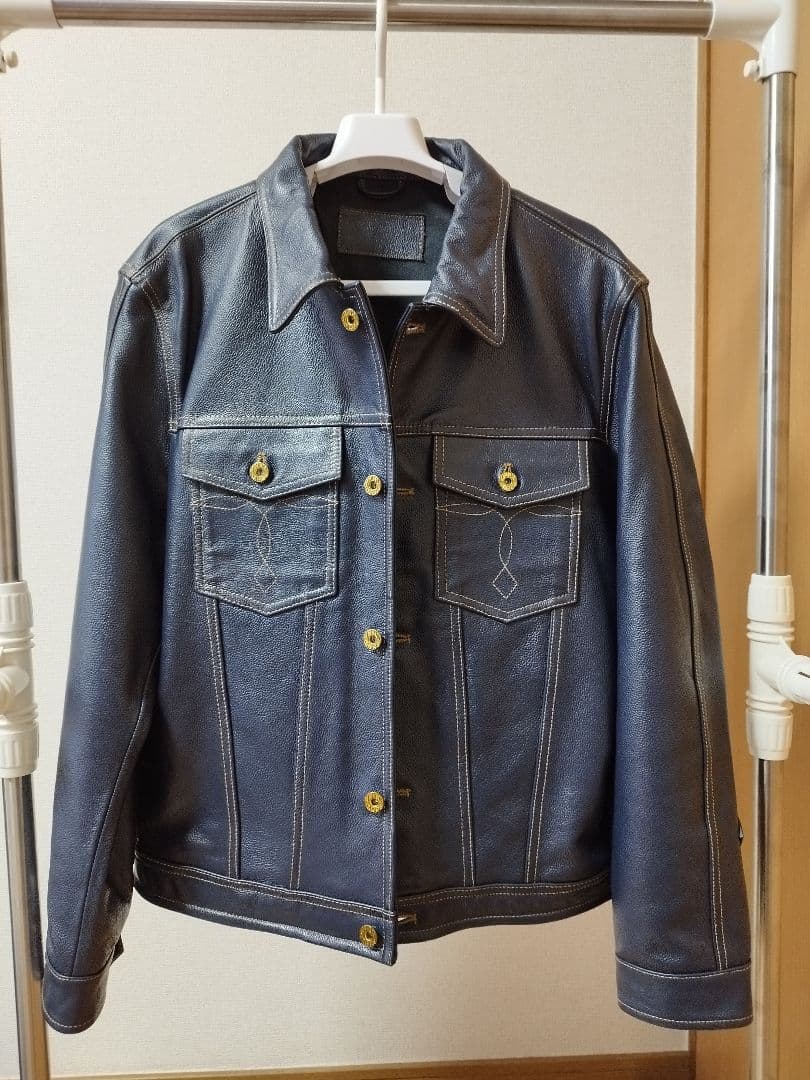ライダースジャケット　革ジャン　牛革　ネイビー UABONI