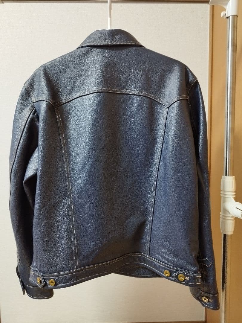ライダースジャケット　革ジャン　牛革　ネイビー UABONI