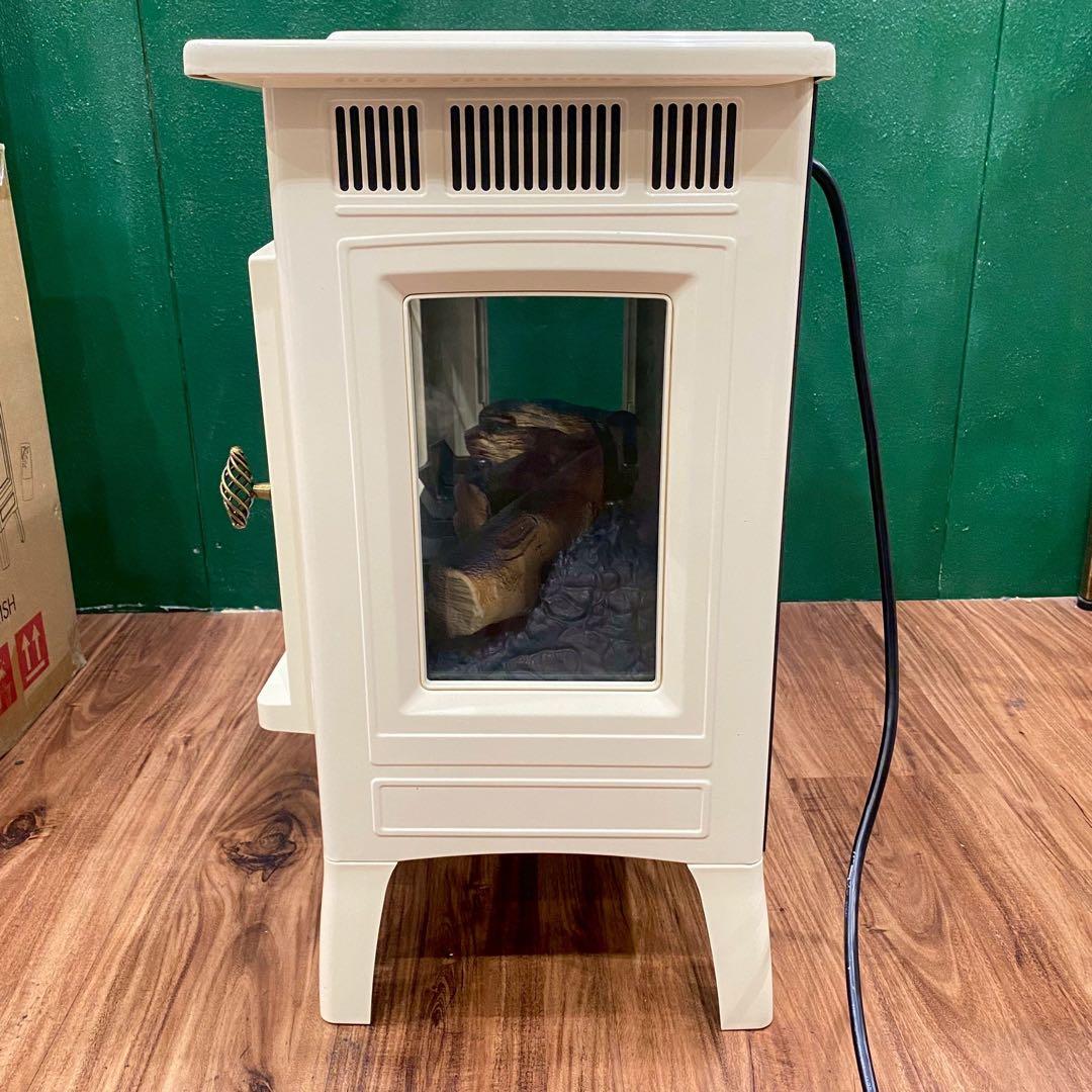 新品 未使用 暖炉型ファンヒーター 白 ホワイト 白家具 インテリア ストーブ