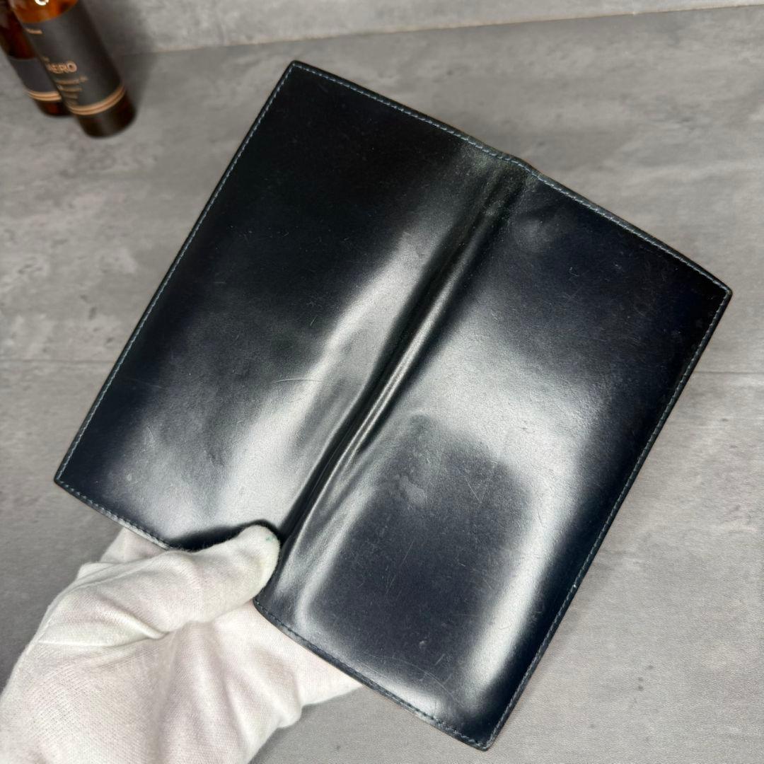 【美品】GANZO コードバン V字マチ 長財布 小銭入れ付き ダークネイビー