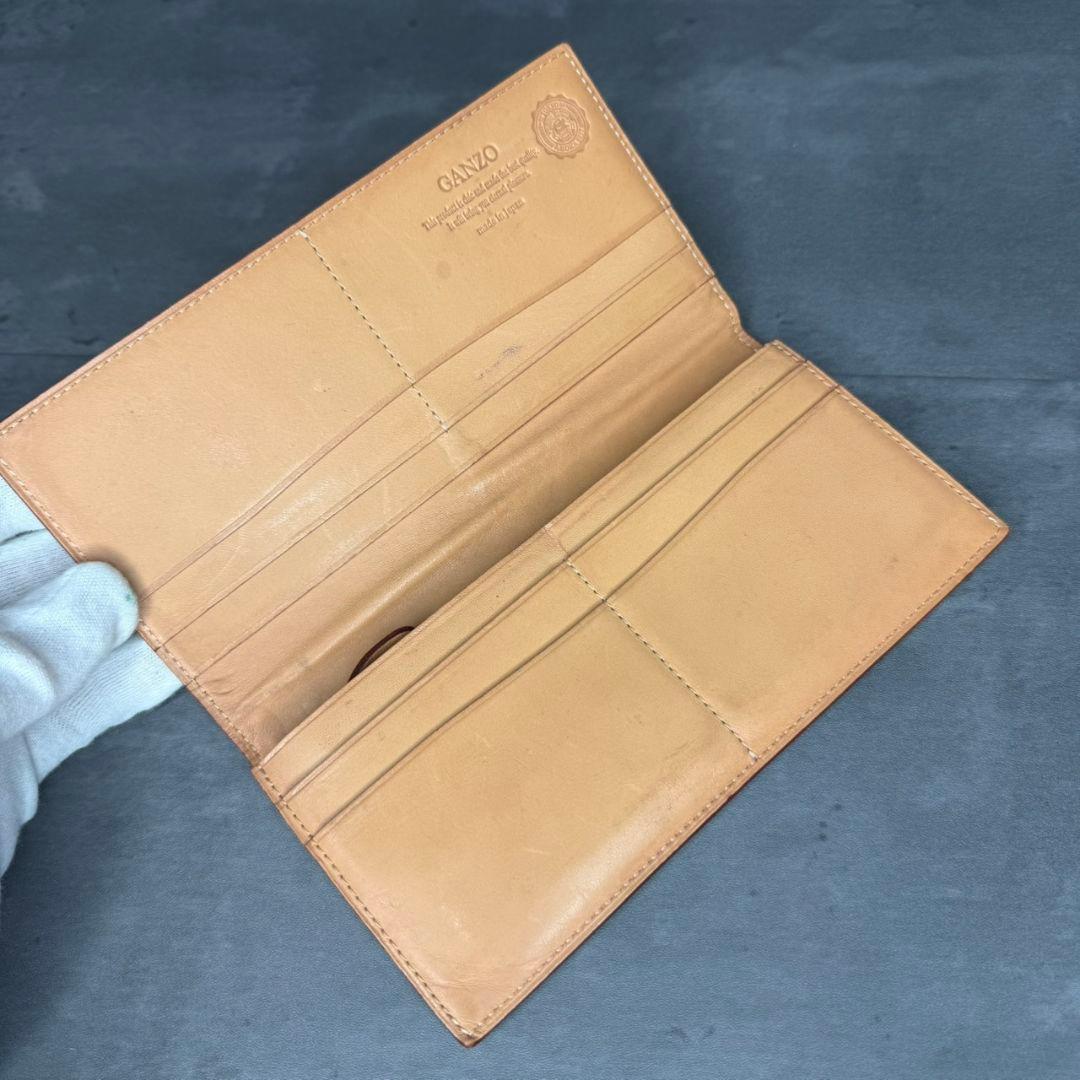 【美品】GANZO コードバン V字マチ 長財布 小銭入れ付き ダークネイビー