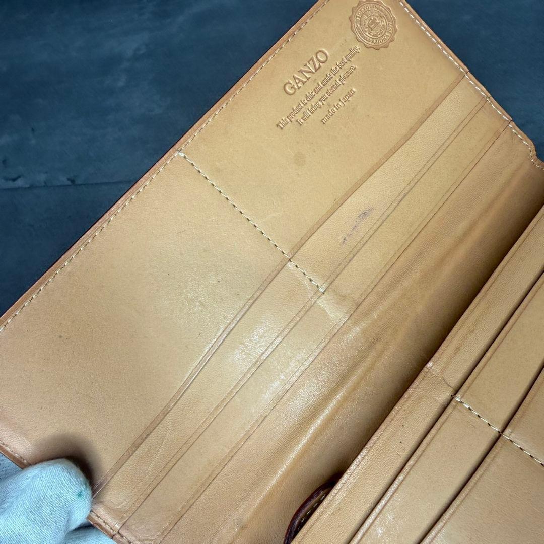 【美品】GANZO コードバン V字マチ 長財布 小銭入れ付き ダークネイビー