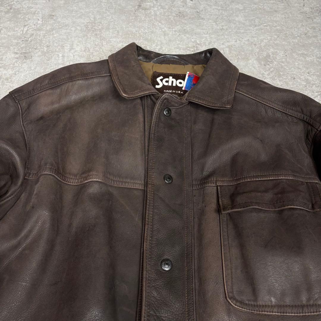 ショット Schott カーコート　42 ブラウン　レザー　茶タグ USA製