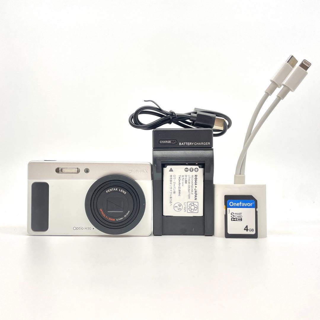 【スマホ転送セット】PENTAX OPTIO H90 ホワイト オールドコンデジ