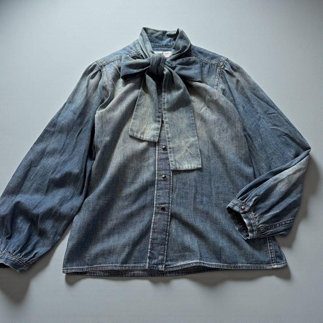 SAINT LAURENT PARIS デニム ボウタイ シャツ S 正規品