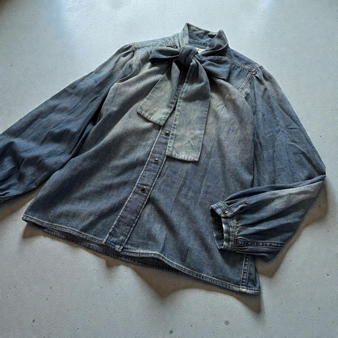 SAINT LAURENT PARIS デニム ボウタイ シャツ S 正規品