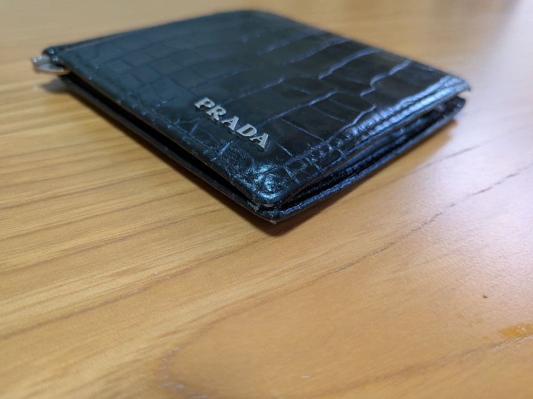【希少】PRADA マネークリップ付 クロコダイル調 型押し 財布 黒