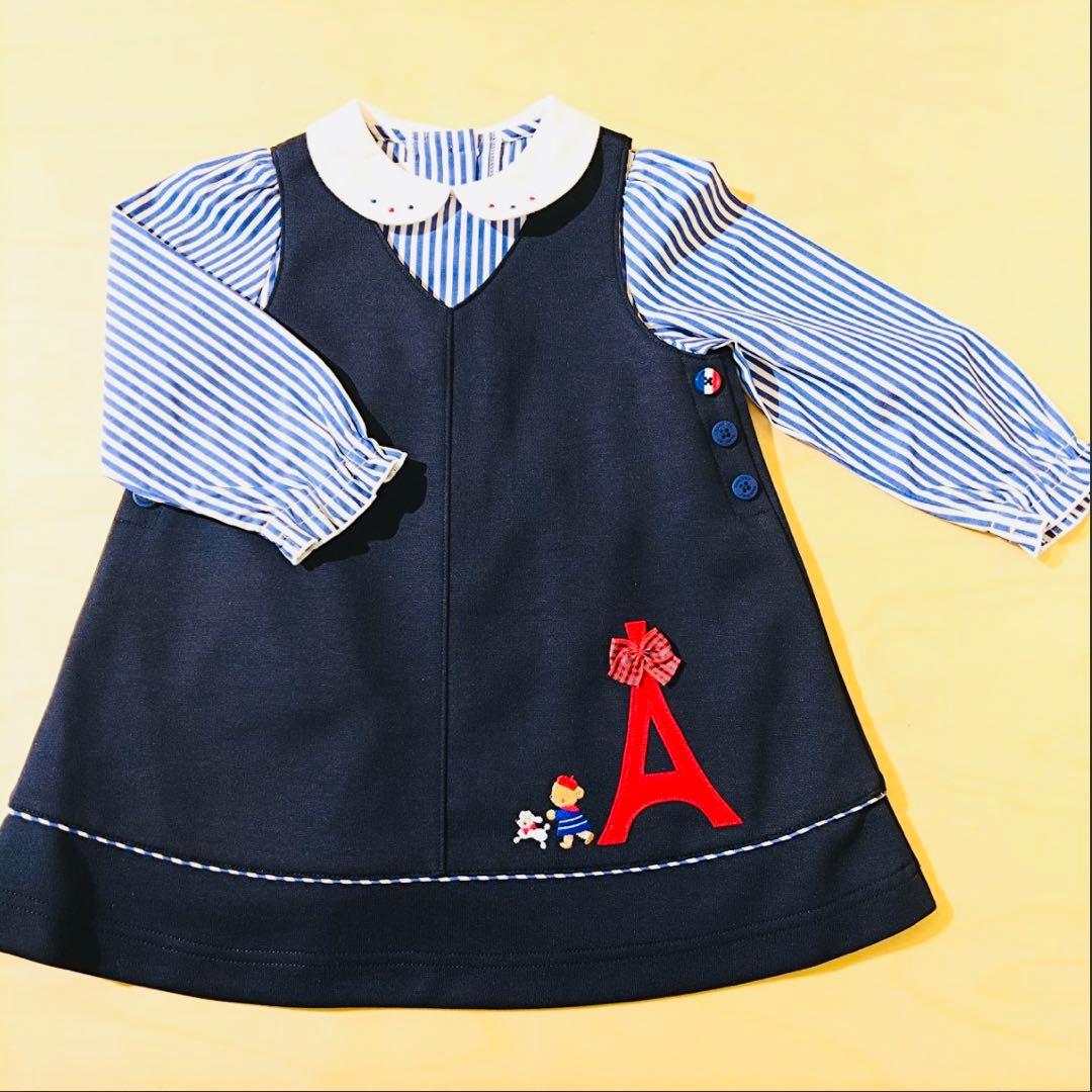 ファミリア　美品　パリ　エッフェル塔　完売　ジャンパースカート　リボン