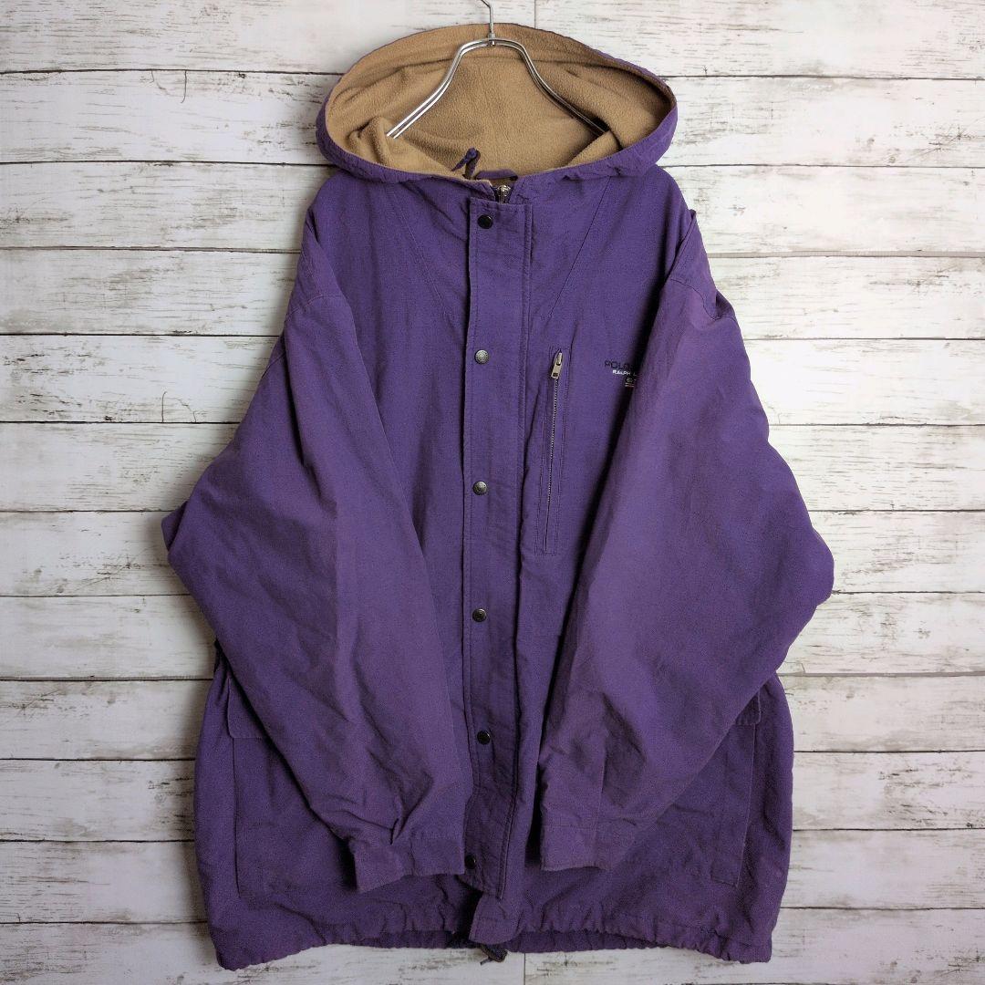 POLO SPORT フリース マウンテンパーカー 刺繍ロゴ XL パープル