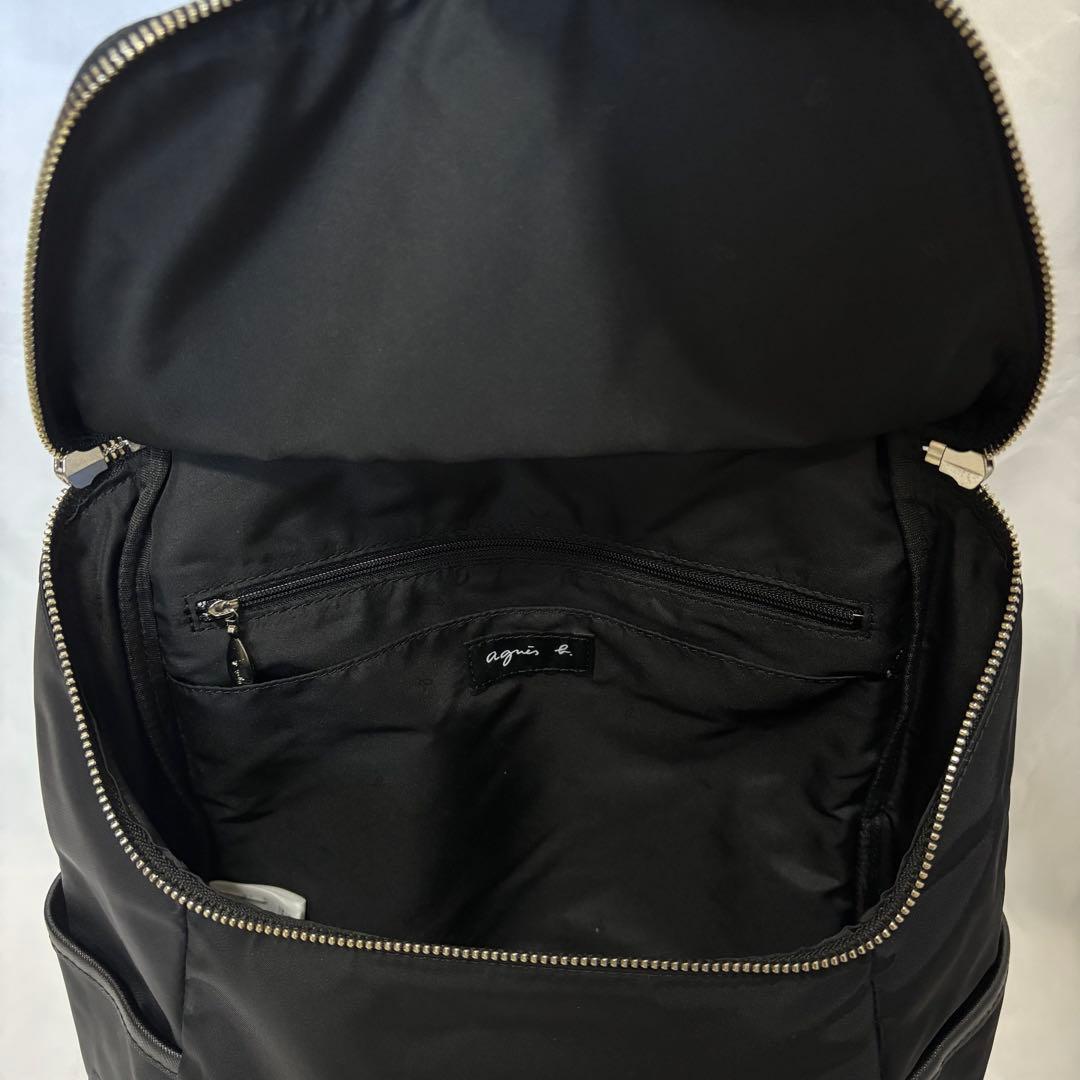 【美品】アニエスベー ブラック ナイロン リュック パスケース付き バックパック