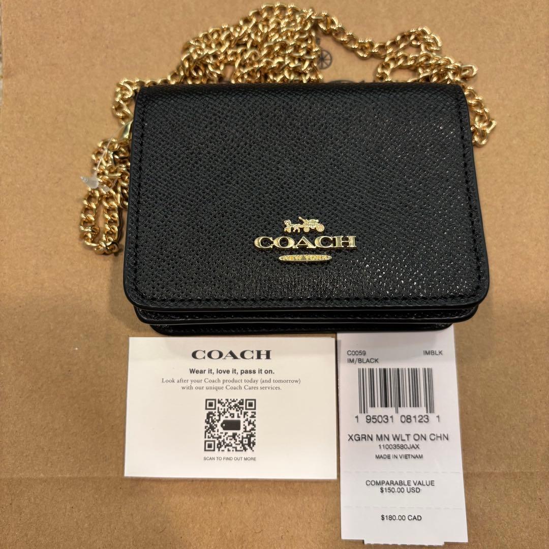 COACH コーチ チェーン付きミニウォレット ブラック